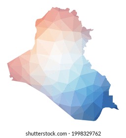 Mapa de la República del Iraq. Baja ilustración policial del país. Diseño geométrico con rayas. Tecnología, Internet, concepto de red. Ilustración vectorial.