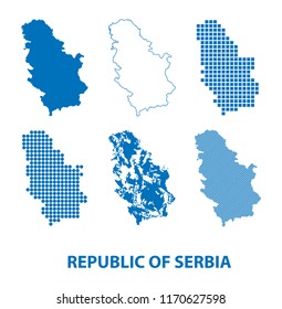 map of Republic of Serbia - vector set of silhouettes in different patterns. Graphic illustration as template infographics and silhouette for travel theme