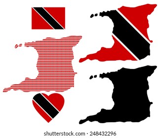 Map of the Republic of Trinidad and Tobago and the different types of characters on a white background