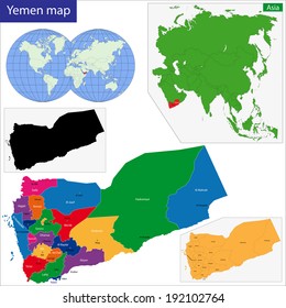 Map of the Republic of Yemen drawn with high detail and accuracy