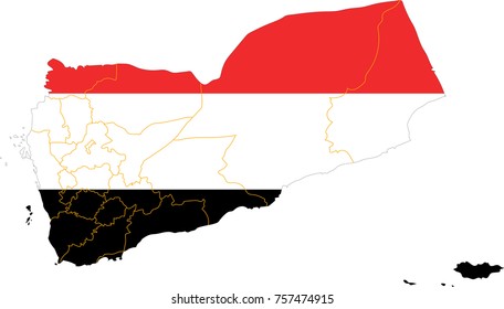 Map Of Republic of Yemen With Flag Isolated On White Background.
