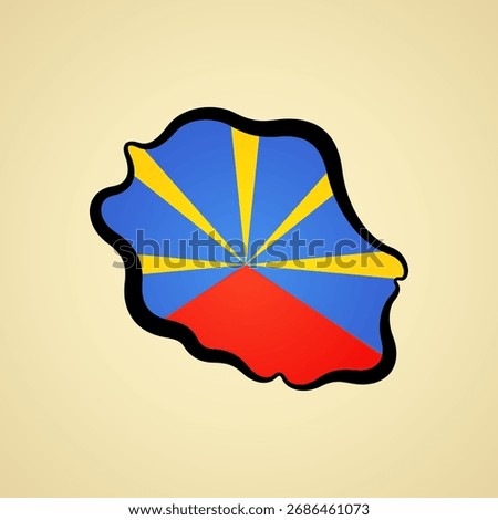 Map of Reunion with flag and black outline.