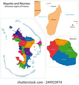 Map of a Reunion and Mayotte, Overseas region of France