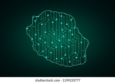Map of Reunion, network line, design sphere, dot and structure on dark background with Map Reunion, Circuit board. Vector illustration. Eps 10