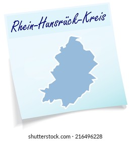 Map of Rhein-Hunsrueck-Kreis as sticky note in blue