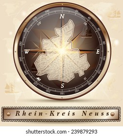 Map of Rhein-Kreis-Neuss with borders in bronze