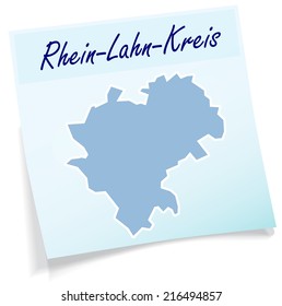 Map of Rhein-Lahn as sticky note in blue