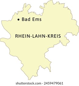 Mapa del distrito de Rhein-Lahn-Kreis Estado de Renania-Palatinado en la República Federal de Alemania. La capital es Bad Ems