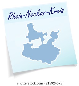 Map of Rhein-Neckar-Kreis as sticky note in blue