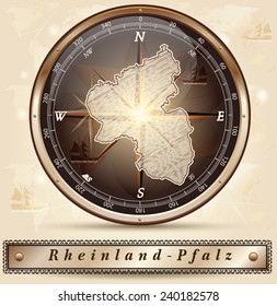 Map of Rhineland-Palatinate with borders in bronze