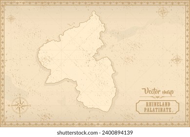 Map of Rhineland-Palatinate in the old style, brown graphics in retro fantasy style. Federative units of Germany.
