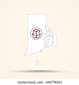 Map of Rhode Island in Rhode Island (1877-1882) flag colors

