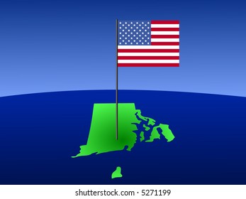 map of Rhode Island with American Flag on pole