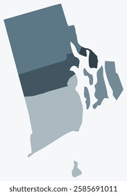 Map of Rhode Island with counties. Just a simple state border map with county division. Blue grey color palette. Plain State of Rhode Island shape with administrative division. Vector illustration.