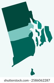 Map of Rhode Island with counties. Just a simple state border map with county division. Teal color palette. Plain State of Rhode Island shape with administrative division. Vector illustration.