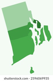 Map of Rhode Island with counties. Just a simple state border map with county division. Green color palette. Blank State of Rhode Island shape with administrative division. Vector illustration.