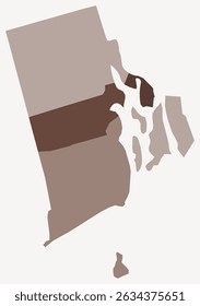 Mapa de Rhode Island com condados. Apenas um simples mapa da fronteira do estado com a divisão do condado. Paleta de cores marrom. Estado simples de Rhode Island forma com divisão administrativa. Ilustração vetorial.