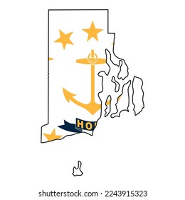Map of the Rhode Island state with its official flag isolated on white background. Vector illustration