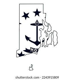 Karte des Staates Rhode Island mit der offiziellen Flagge in weißen und schwarzen Farben einzeln auf weißem Hintergrund. Vektorgrafik