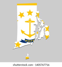 Map of Rhode Island is a state USA with flag. Vector Illustration