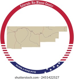 Map of Rio Blanco County in Colorado, USA arranged in a circle.