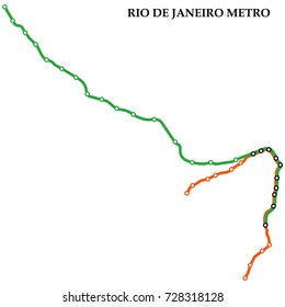 Map of the Rio de Janeiro metro, Subway, Template of city transportation scheme for underground road. Vector illustration