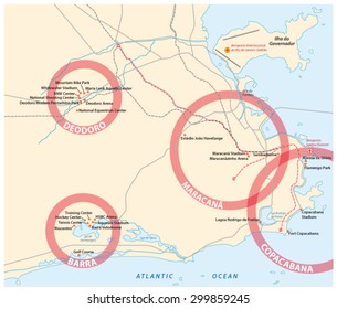 Map of Rio de Janeiro showing the competition venues for the 2016 