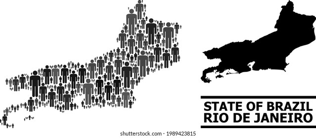 Map of Rio de Janeiro State for political agitprop. Vector population abstraction. Abstraction map of Rio de Janeiro State created of population items. Demographic scheme in dark gray color tones.