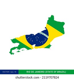 Map of Rio De Janeiro - State of Brazil With Brazil Flag Vector Illustration Design Template