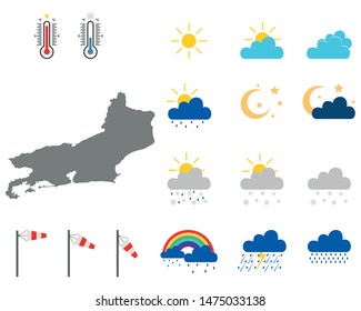 Map of Rio de Janeiro with weather symbols