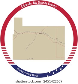 Map of Rio Grande County in Colorado, USA arranged in a circle.