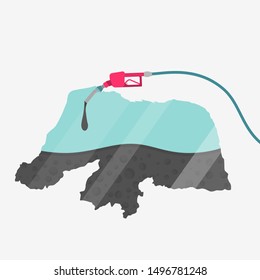 Map of Rio Grande do Norte being fueled by oil. Gas pump fueled map. On the map there is glass reflection. Brazilian state. Conceptual. Oil producing or importing regions.
