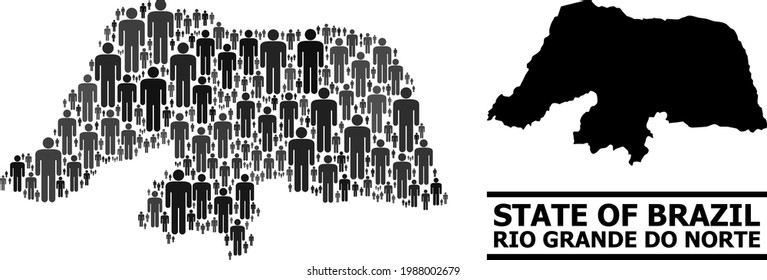 Karte von Rio Grande do Norte Staat für politische Zwecke. Abstraktion der Vektorbevölkerung. Abstraktionskarte des Rio Grande do Norte Bundesstaates aus persönlichen Elementen.