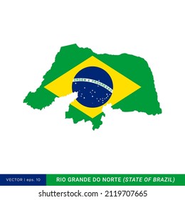 Map of Rio Grande Do Norte - State of Brazil With Brazil Flag Vector Illustration Design Template