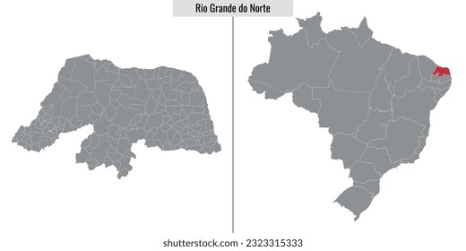 Karte des Bundesstaates Rio Grande do Norte und Lage auf der brasilianischen Karte