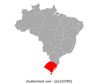 Map of Rio Grande do Sul in Brazil on white