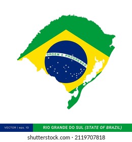 Map of Rio Grande Do Sul - State of Brazil With Brazil Flag Vector Illustration Design Template