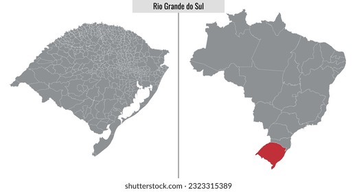 mapa del estado de Rio Grande do Sul en Brasil y ubicación en el mapa brasileño