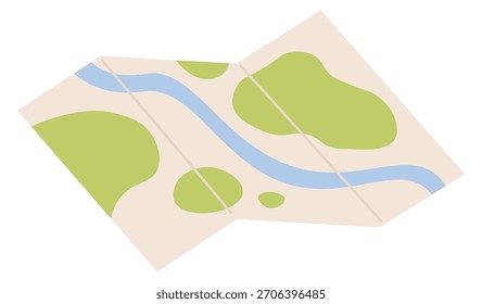 A map of a river with green hills and trees