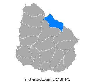 Map of Rivera in Uruguay on white