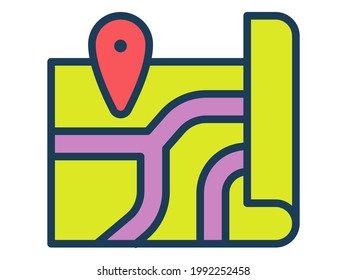 mapa ruta de un solo icono aislado con estilo de línea rellenado