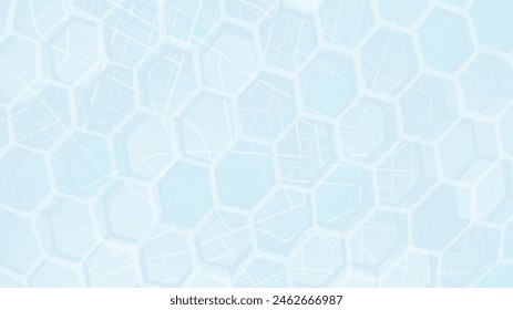 Mapa de carreteras sobre un fondo hexagonal. Mapa de color azul claro, cubierto en varios países y ciudades. Ilustración plana de Vector