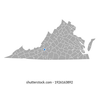 Map of Roanoke City in Virginia on white
