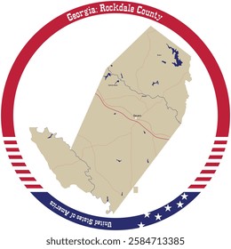 Map of Rockdale County in Georgia, USA arranged in a circle.