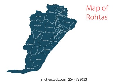 Map of Rohtas District, Rohtas District, Bihar State, Republic of India, Government of Bihar, Indian territory, Eastern India, politics, village, tourism