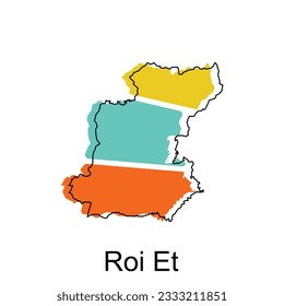 Mapa de la plantilla de diseño de vectores de Roi Et, fronteras nacionales e importantes ilustraciones de ciudades