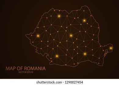 Map of Romania - Abstract mash line and point scales on dark background. 3D mesh polygonal network connections.Vector illustration eps 10. 