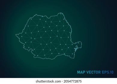 Map of romania - Abstract mash line and point scales on dark gradient background. Wire Frame 3D mesh polygonal network line, design sphere, dot and structure. Vector illustration eps 10.