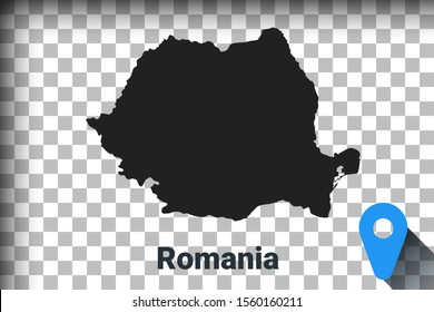 Map of Romania, black map on a transparent background. alpha channel transparency simulation in png. vector illustration