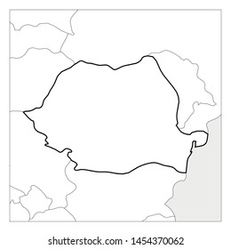 Map of Romania black thick outline highlighted with neighbor countries.